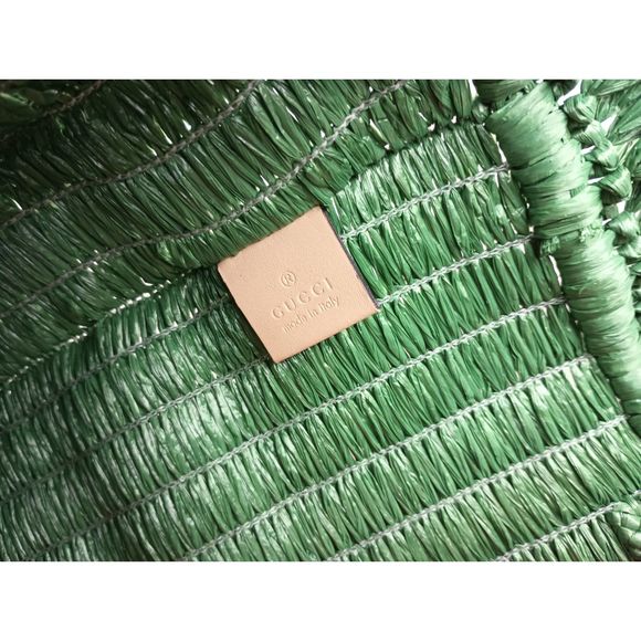 Gucci Green Stripe Web Woven Straw Raffia Tote Shopper Bag - Picture 8 of 8